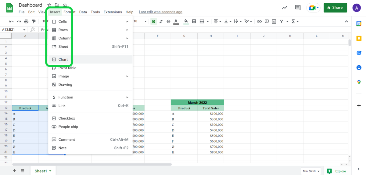 Screen 3: Inserting Charts